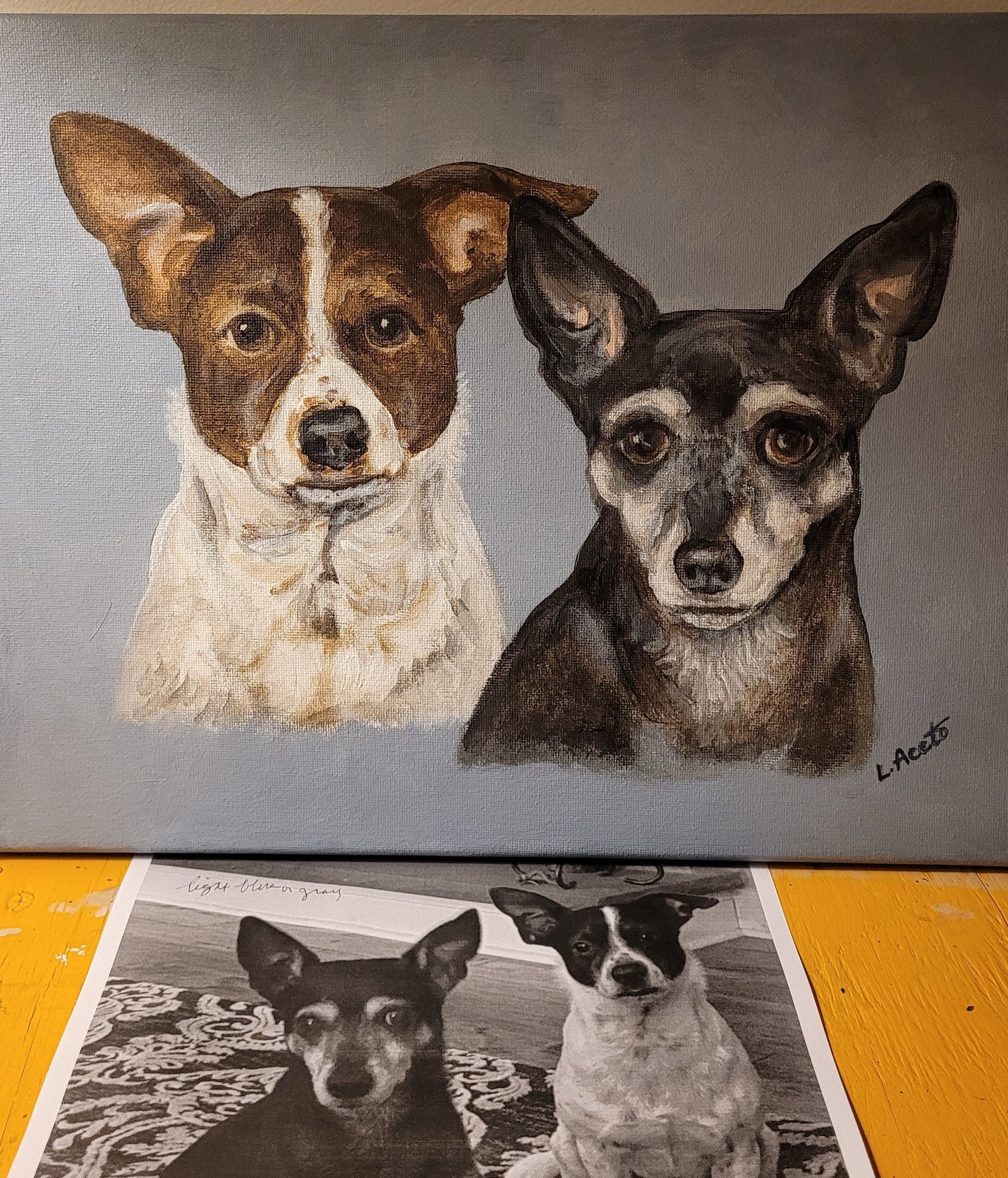 Two-Pet Portrait, hand painted acrylic