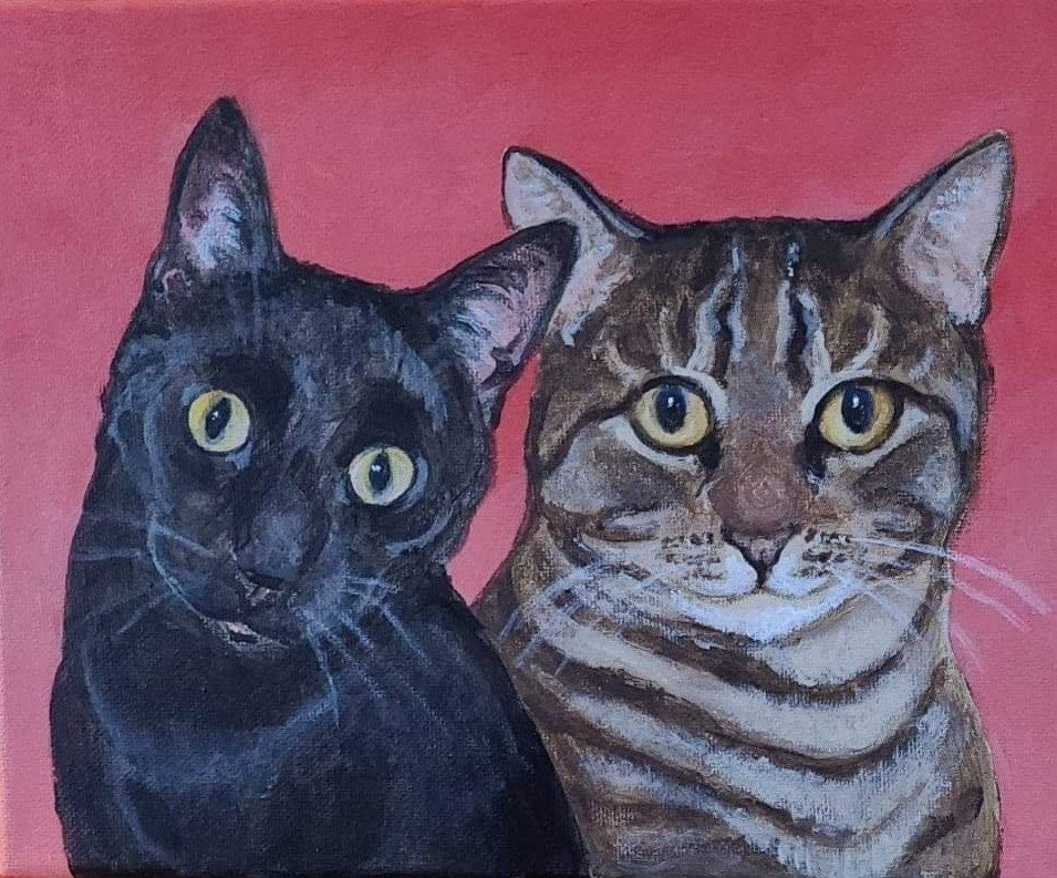 Two-Pet Portrait, hand painted acrylic