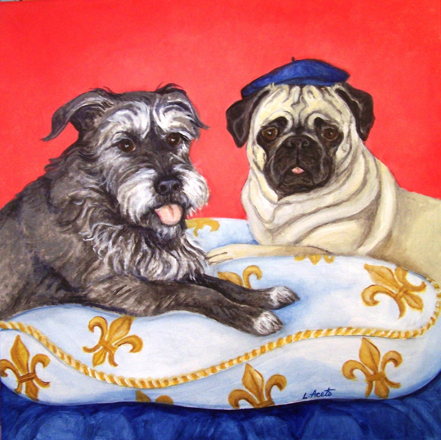 Two-Pet Portrait, hand painted acrylic