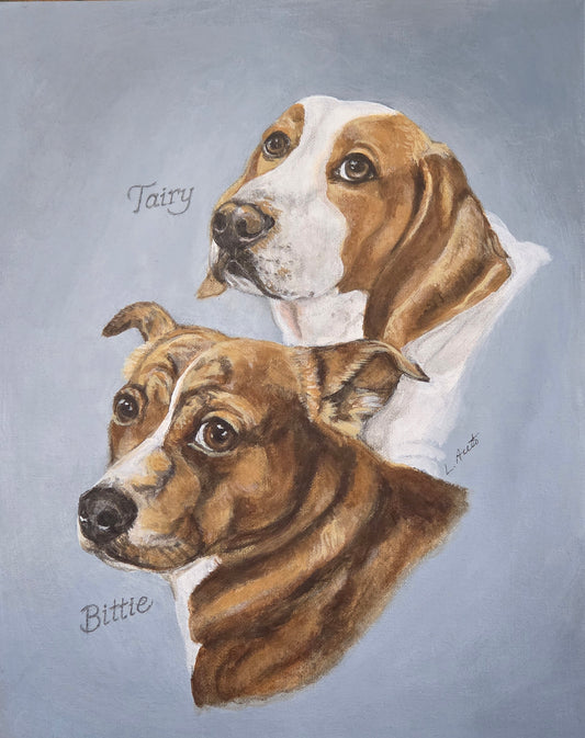 Two-Pet Portrait, hand painted acrylic