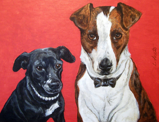 Two-Pet Portrait Hand Painted , acrylic